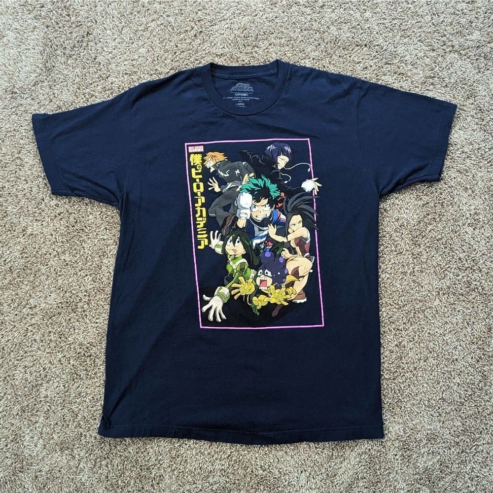 Funimation My Hero Academia T-Shirt Men's Sz Large Graphic Print Anime Navy Blue